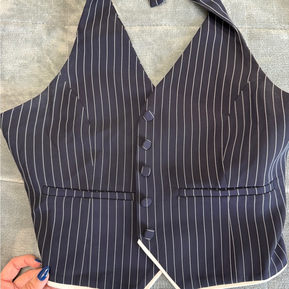 Navy Pinstripe Halter Vest